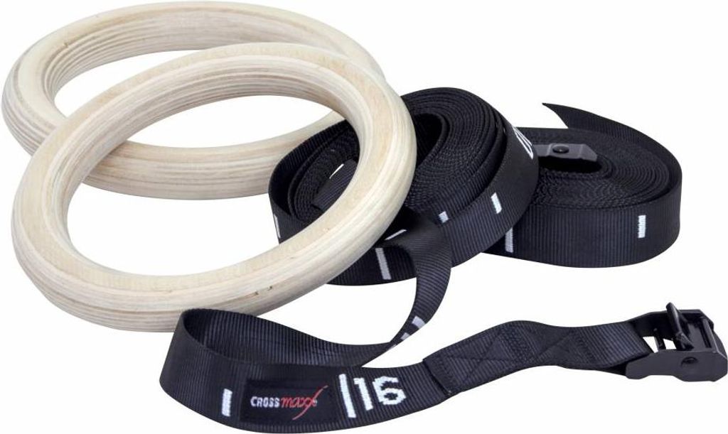 Lifemaxx Crossmaxx Hölzerne Crossfit Ringe mit verstellbaren Gurten