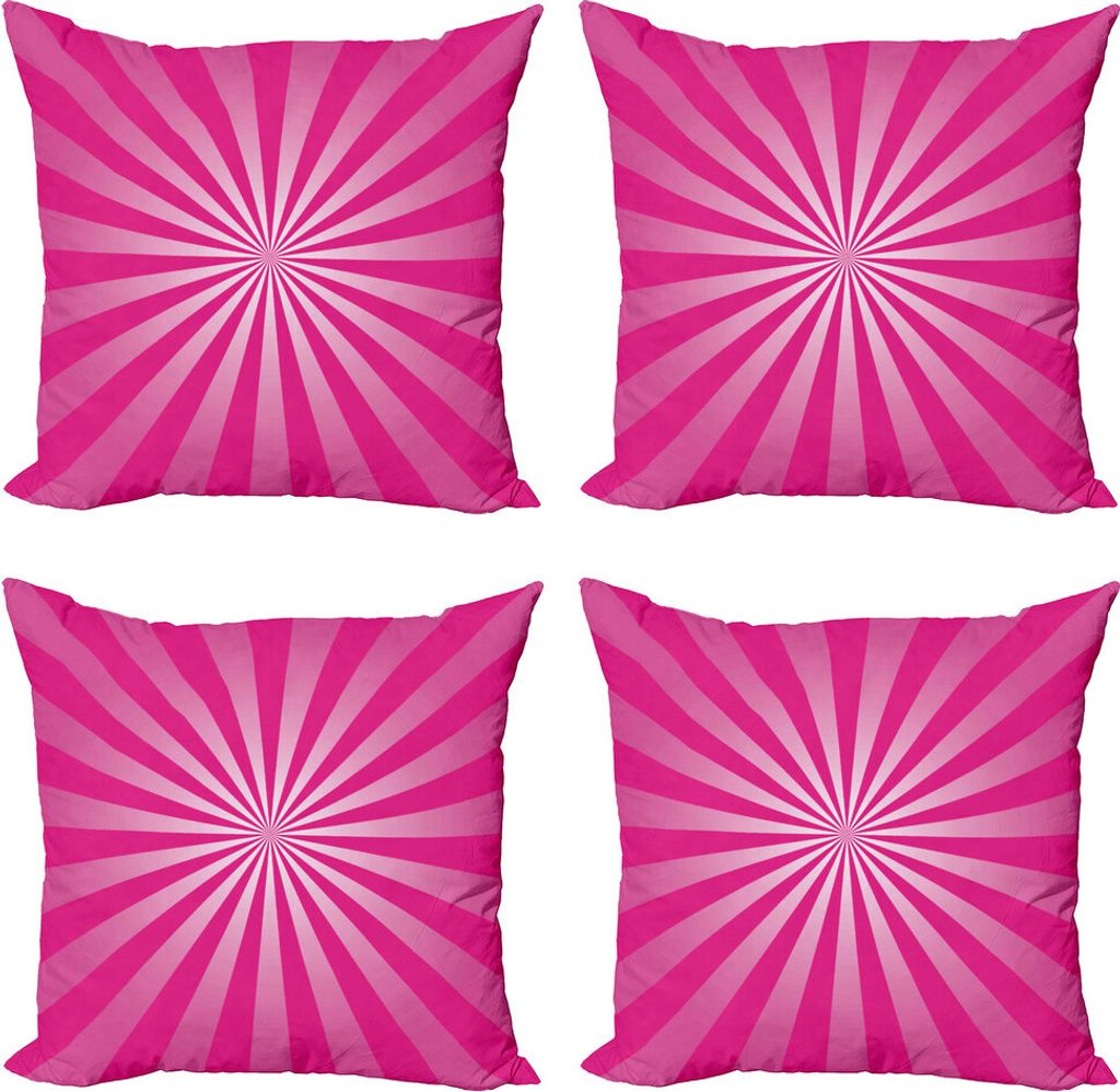ABAKUHAUS Hot Pink Kissenbezug Set (4 Stück), Retro Fractal Stripes, Moderner Doppelseitiger Digitaldruck, 45 cm x 45 cm, Pink und Weiß