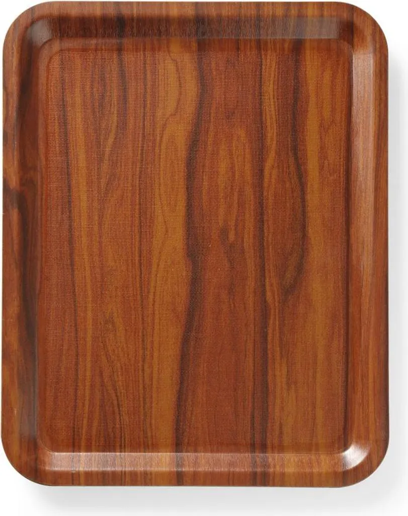 Plateau rectangulaire antidérapant stratifié AmerBox acajou robuste