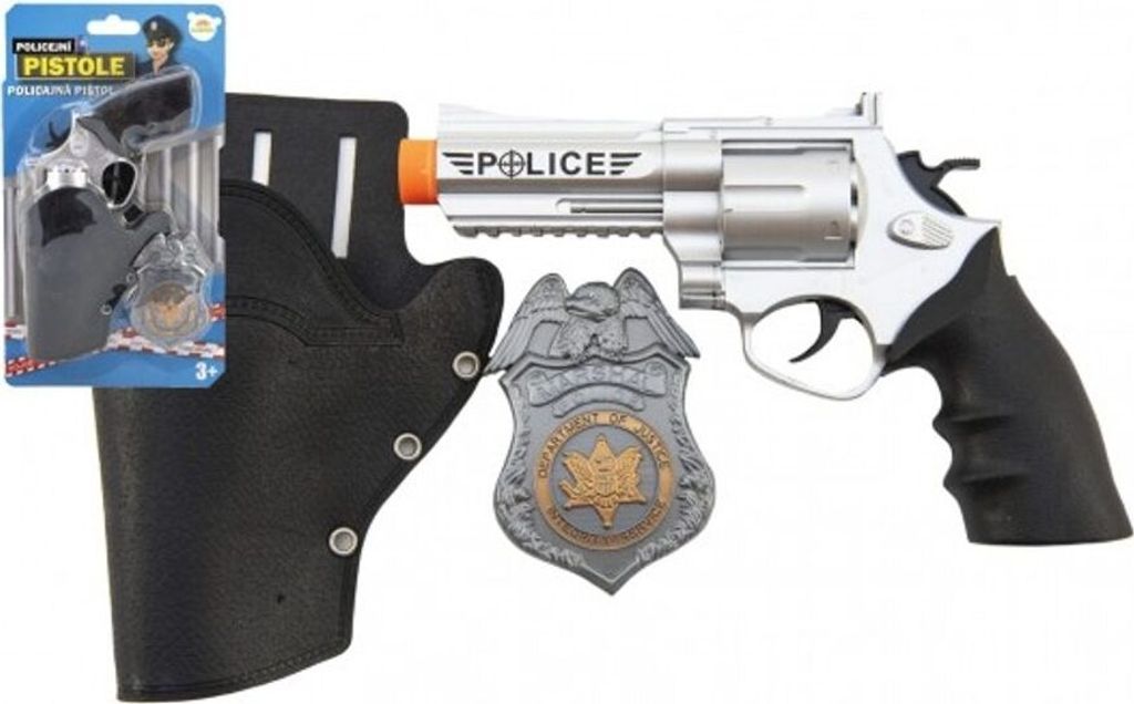 Policajná pištoľ 20 cm v puzdre s plastovým odznakom Obrázok produktu 