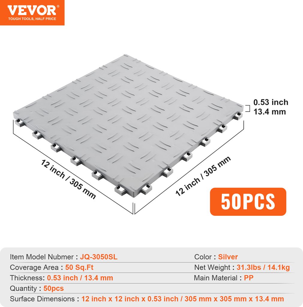 VEVOR garážové podlahové kování, 305 x 305 x 13,4 mm, sada Obrázek produktu 7