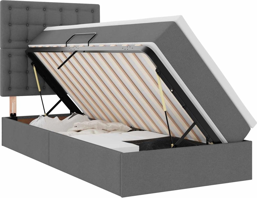 vidaXL Bett mit Stauraum und LED Dunkelgrau 90 x 200 cm Polyester