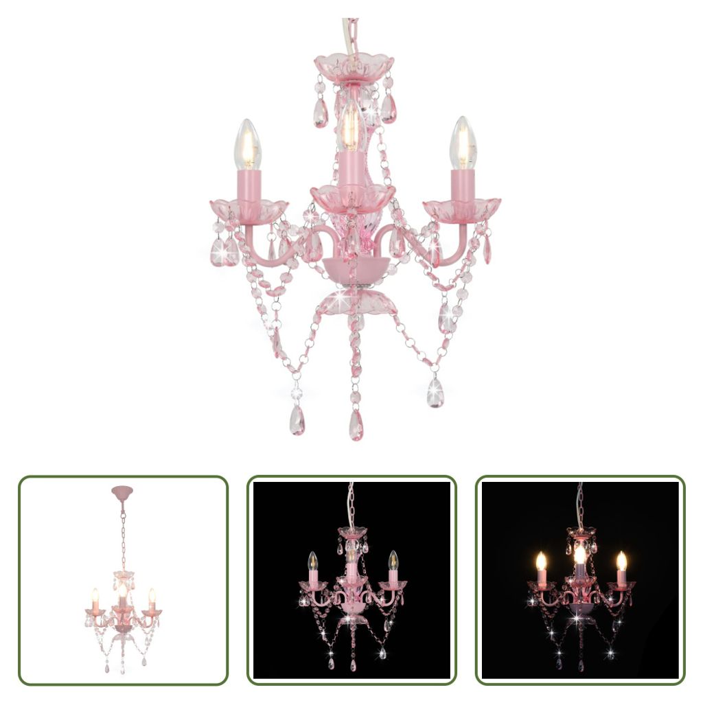 The Living Store Kronleuchter mit Perlen Rosa Rund 3×E14 Produktbild 
