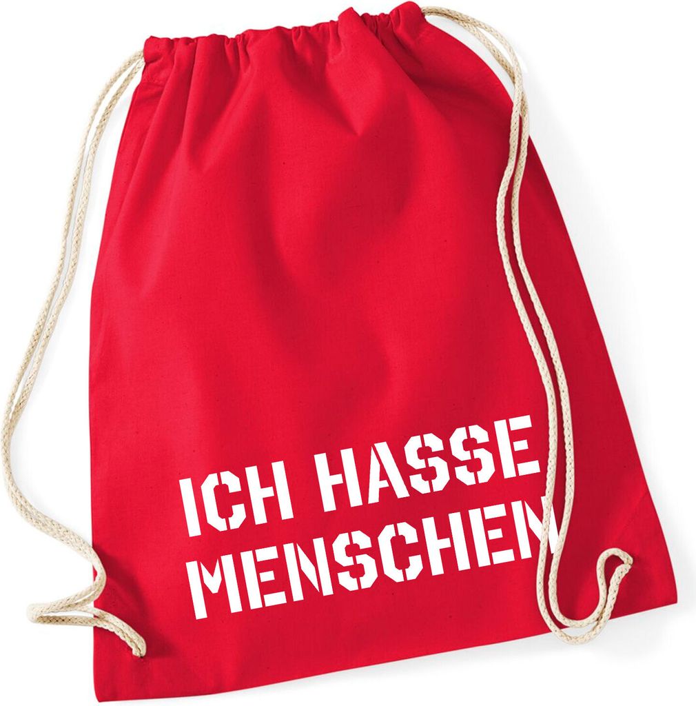 Huuraa Turnbeutel ICH HASSE MENSCHEN 12 Liter Classic Red Baumwolle Rucksack Geschenkidee