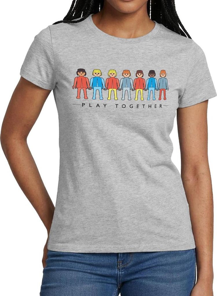Spreadshirt PLAYMOBIL Figuren Play Together Frauen T-Shirt, XXL, Grau meliert