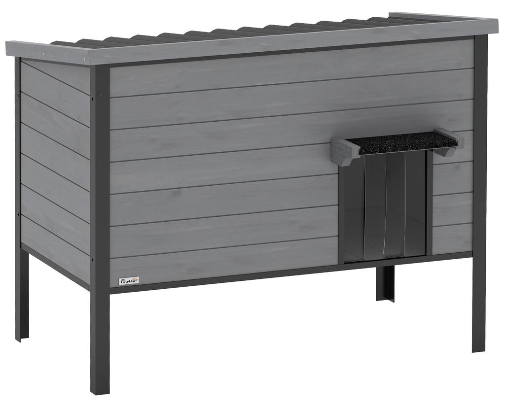 Wetterfest Katzenhaus mit aufklappbarem Dach herausnehmbarem Boden Eingang für 1-2 Katzen bis 12 kg 85x55x70 cm Hellgrau