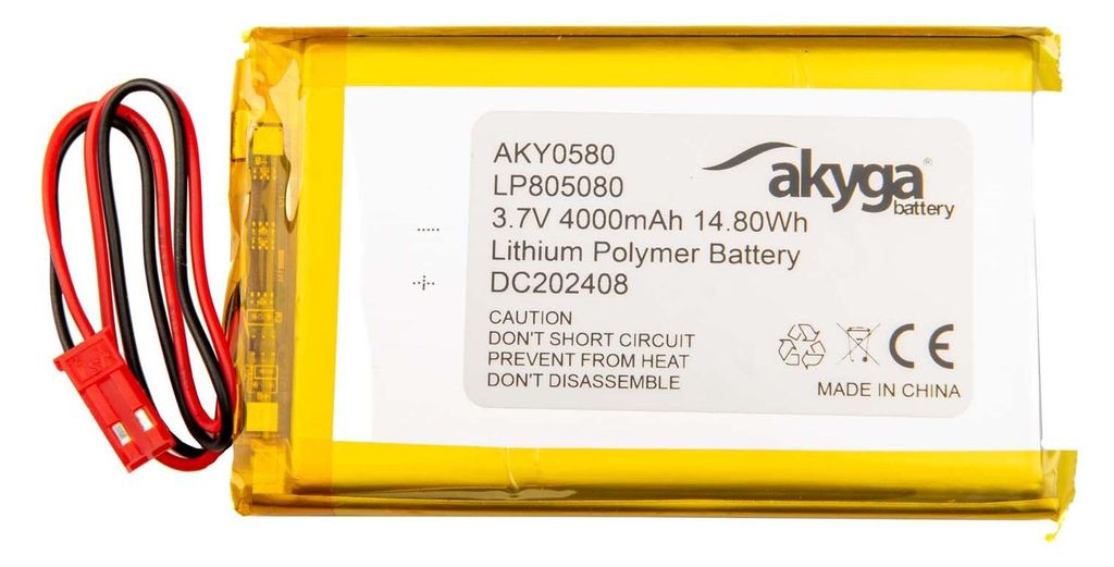 Li-Po Battery LP805080 Akyga AKY0580 3.7V / 4000mAh PCM JST Image du produit 