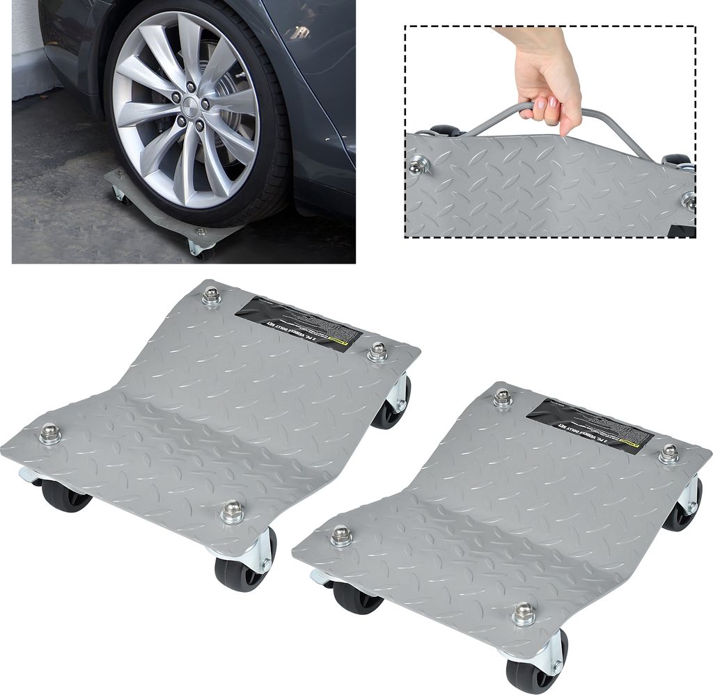 XMTECH 2 Stück Rangierroller Rangierhilfe Auto PKW Rad Rangierheber Reifenwechsel Wagenheber Rangierwagenheber Max. Belastbarkeit 500kg pro Plattform