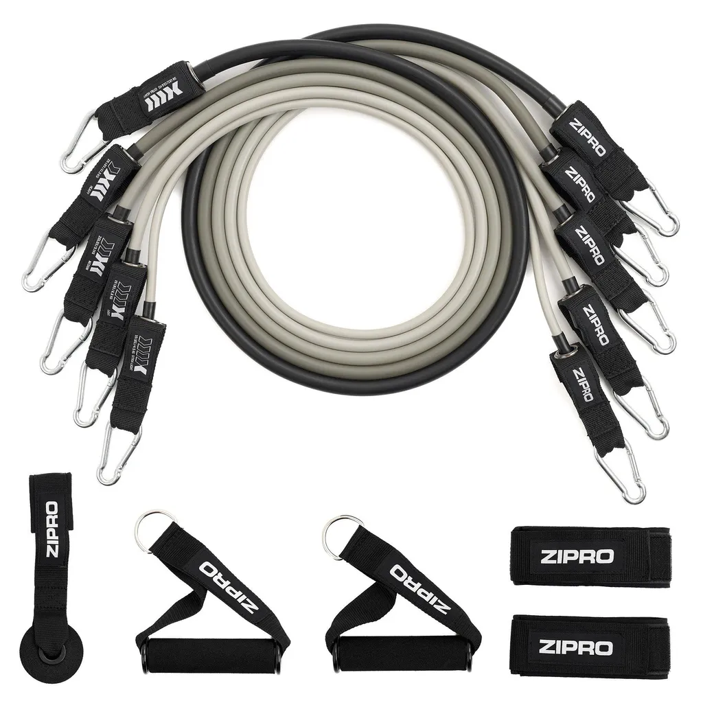 Kit de bandes de résistance en latex ZIPRO, 11 accessoires de fitness noir