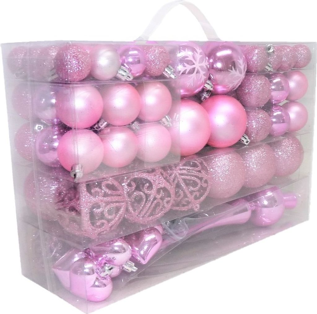 101 Set Weihnachtskugeln Rosa mit Spitze und Metallhaken Produktbild 