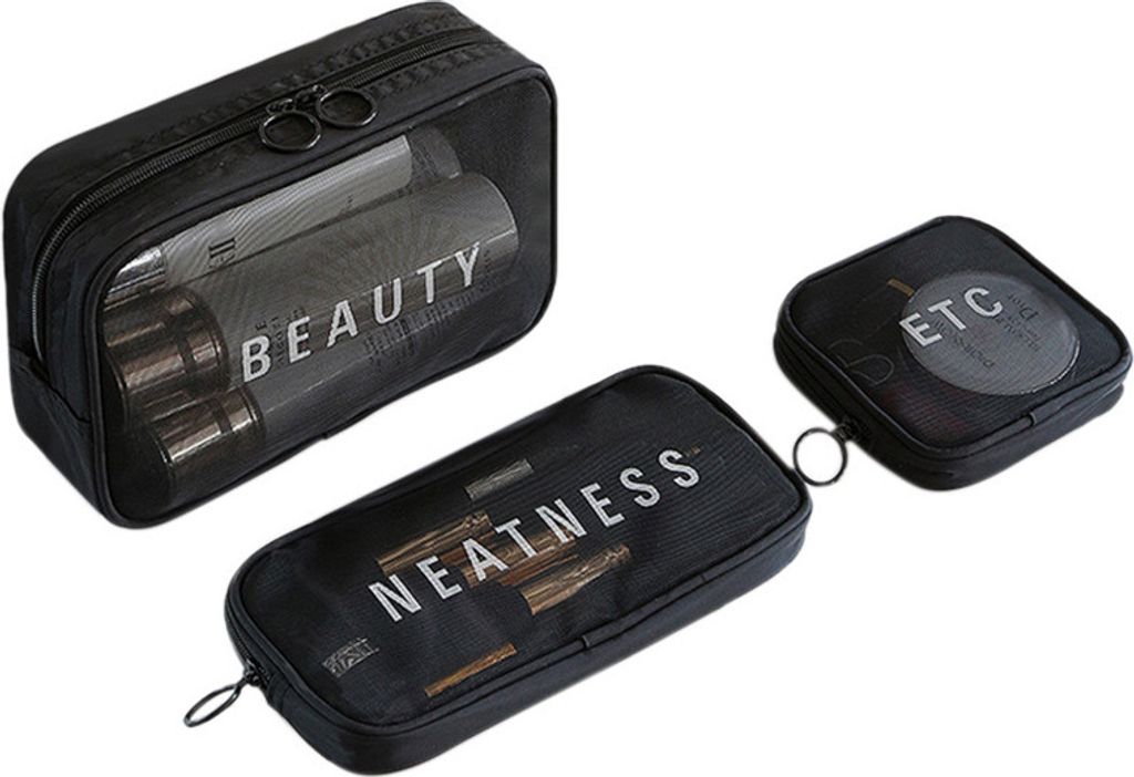 Borsa Toilette Trasparente - Impermeabile, Cerniera, Per Viaggio, 22x18x4 Cm, Nero