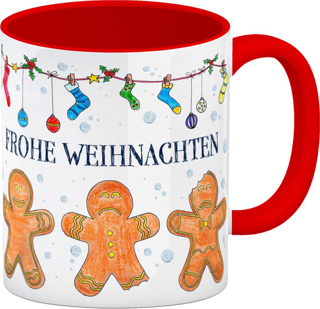 Frohe Weihnachten Kaffeebecher Henkel und Innenseite Rot Produktbild 