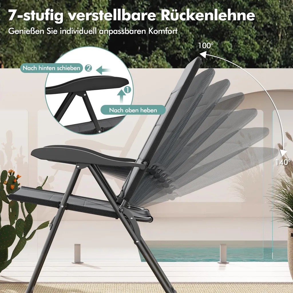 Chaises de Balcon Pliantes Grises pour Détente Extérieure - Pack de 2 - 4