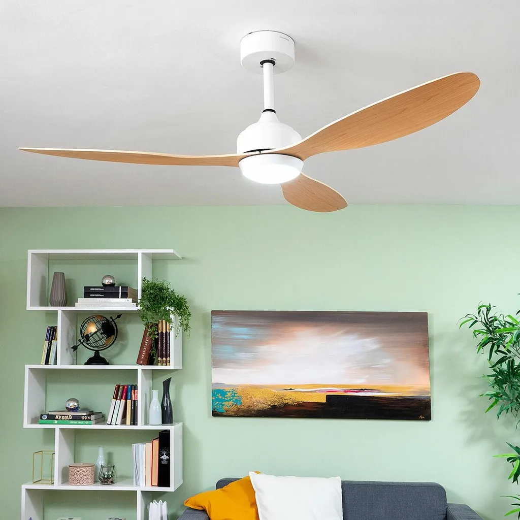 Ventilateur de Plafond avec Lumière LED Wuled Bois 36W 52 Pouces Ø132 cm