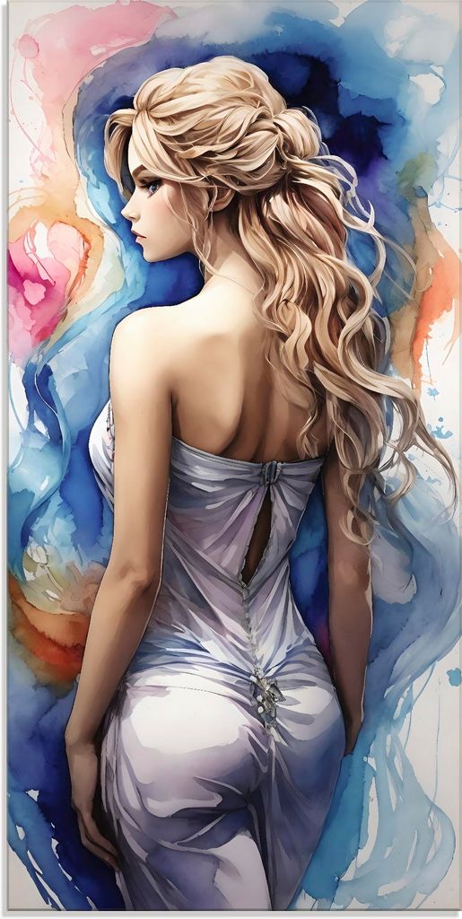 ARTland Glasbild Frau in Farben I Größe: 30x60 cm