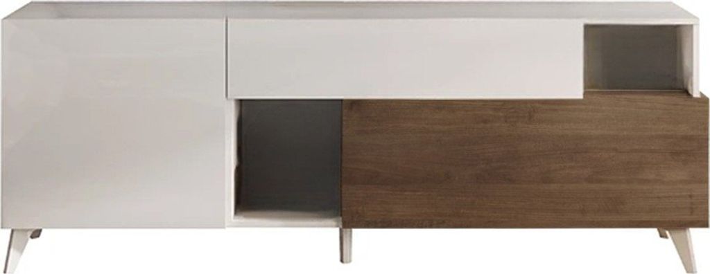 TV-Ständer weißes Holz moderne Schublade 2 Türen 181x42x67cm Edwin - Ulme - Weiß glänzend