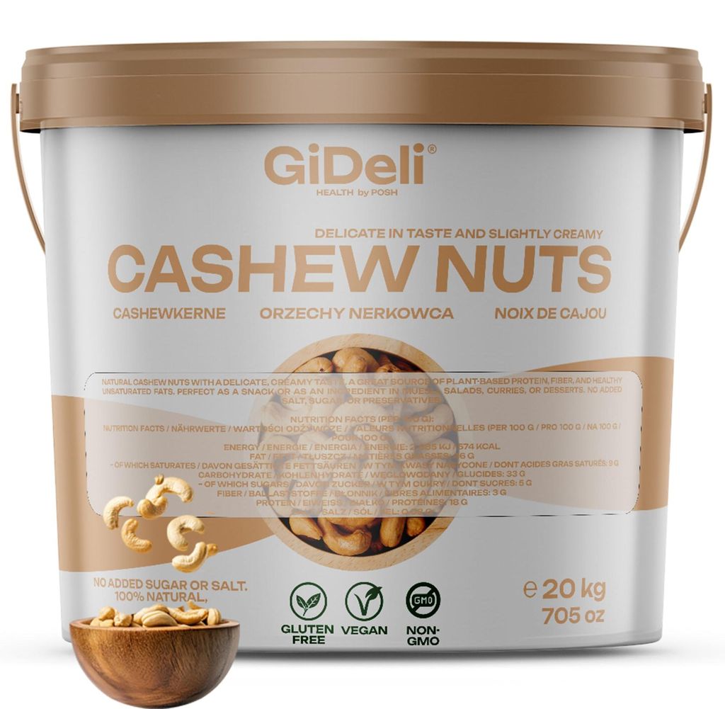 Cashewkerne 20kg Ganze Kerne Ungesalzen Naturbelassen Vegan Proteinreich GiDeli