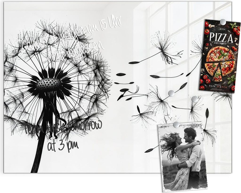 Magnettafel 120x90cm Pinnwand Whiteboard beschreibbar - Pusteblume