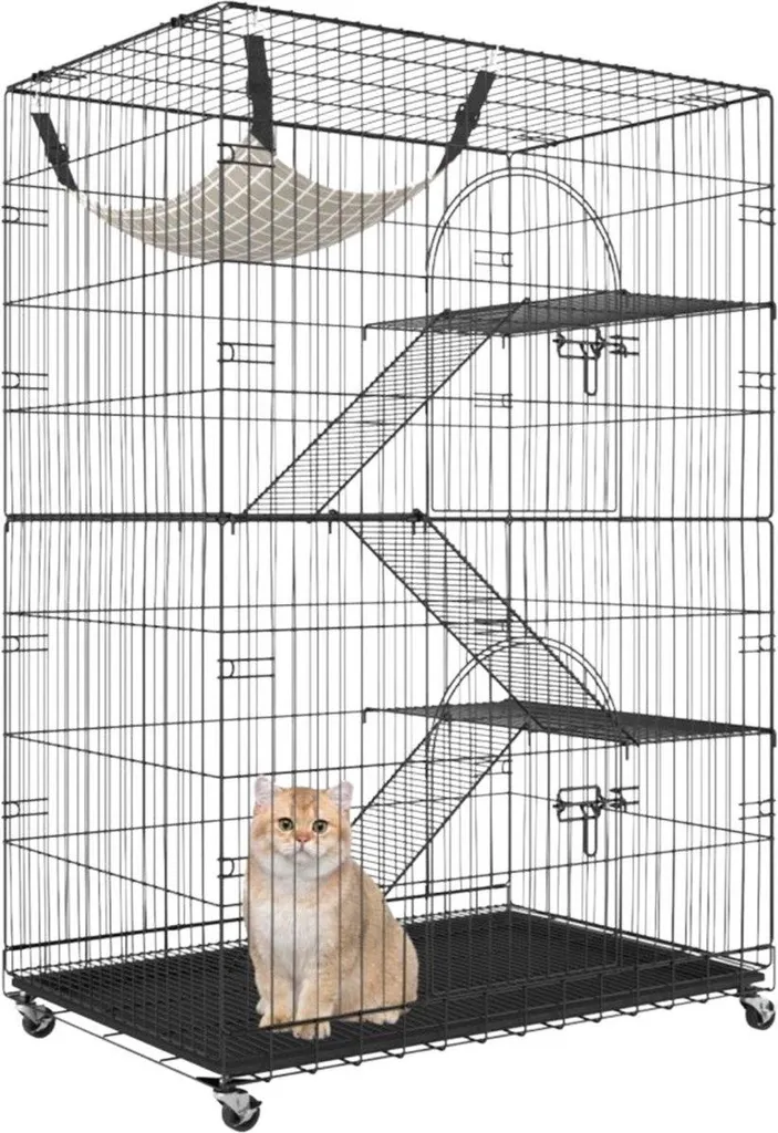 Cage chats anti-évasion en métal, enclos 4 étages sécurisé pour l'intérieur