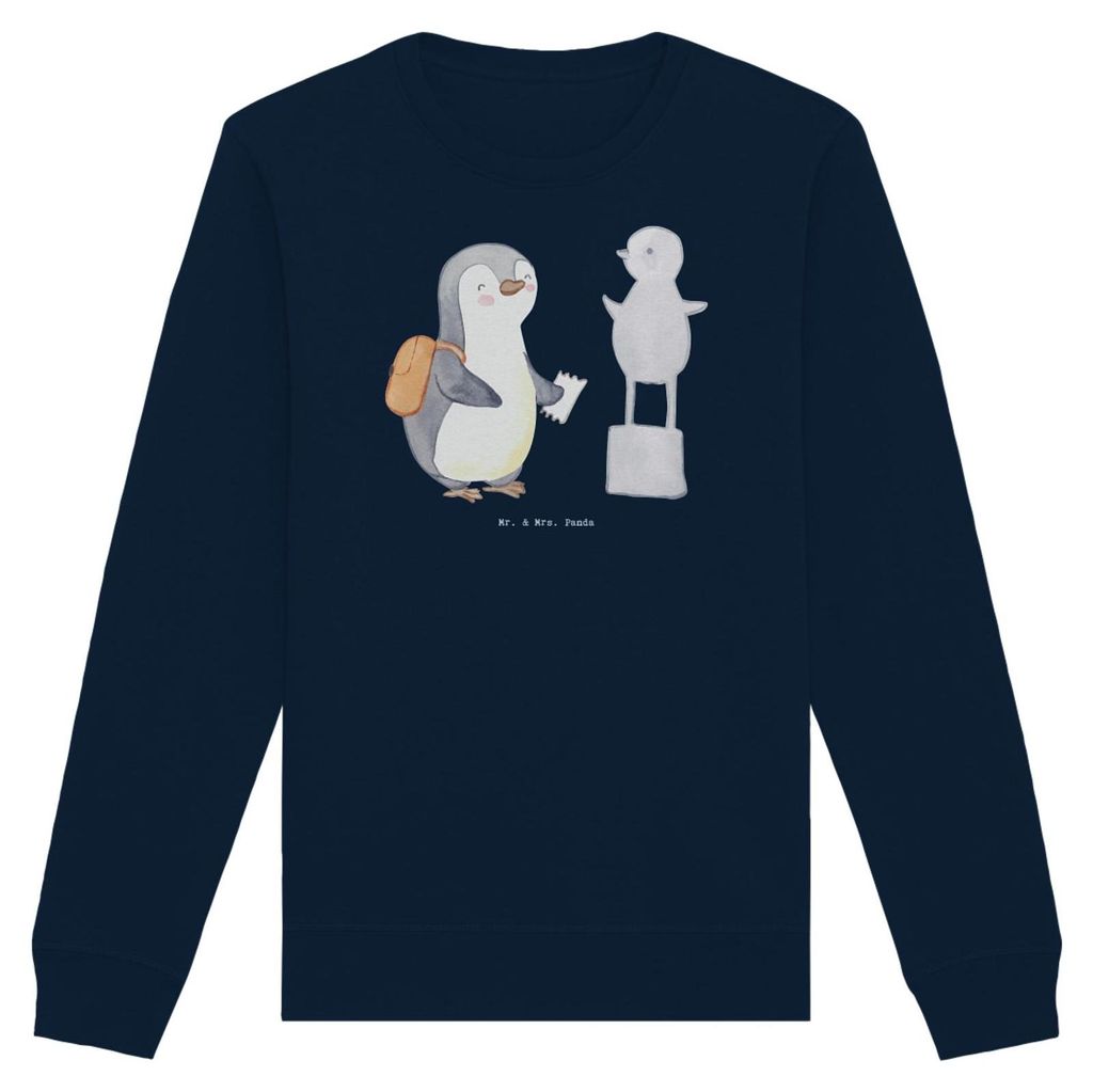 Mr. & Mrs. Panda Nachhaltiger Pullover Pinguin Museum besuchen Größe L - French Navy - Geschenk, Sweatshirt, Sweater, Baumwoll, Bio-Pullover, Mus...