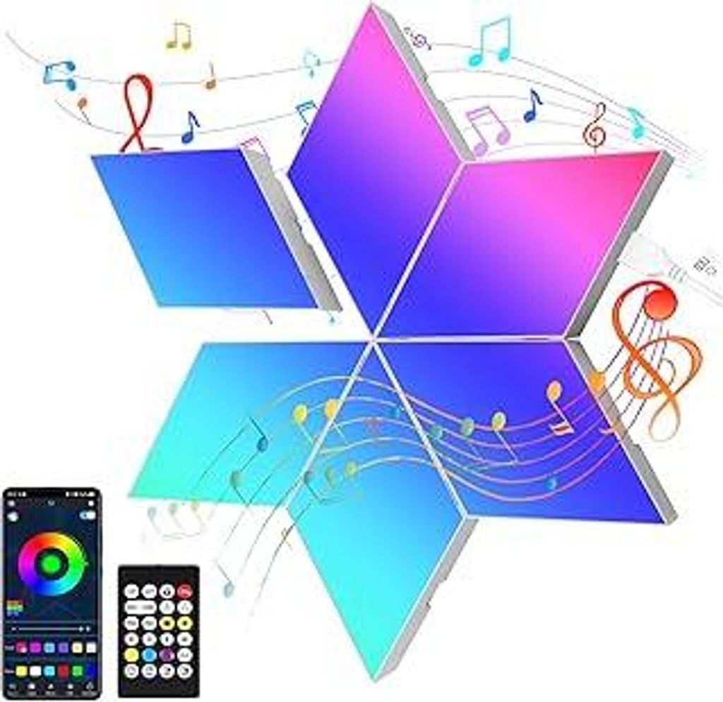 LED Gaming Wandleuchte - 6PCS Rhombisch RGB Panel Smart Wandleuchten Gaming Wand Light App und Musik Sync DIY Modular Lampe für Gamer Zimmer Room ...
