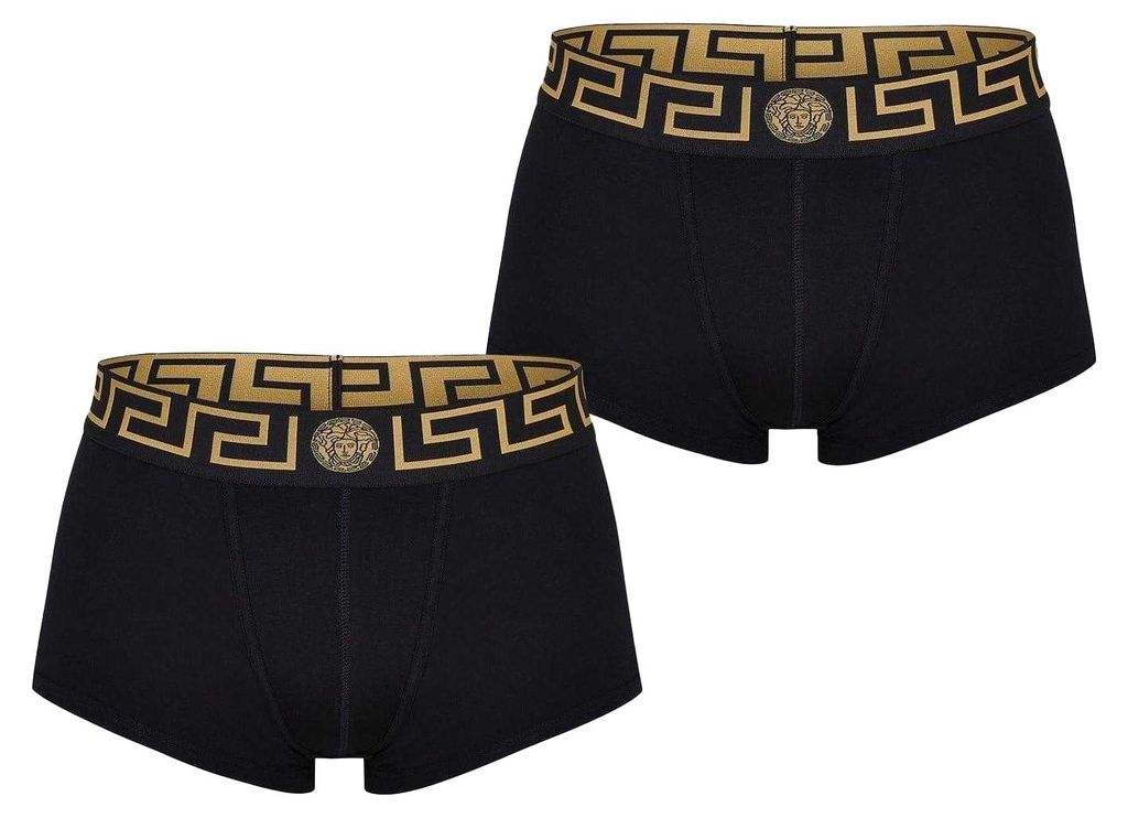 Versace - "Greca" Unterwäsche für Herren, Baumwolle (2er-Pack) GT14557 (XL) (Schwarz)
