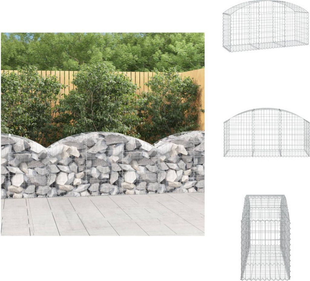 vidaXL Gabione mit Hochbogen 150x50x60/80 cm Verzinktes Eisen - Blumentöpfe & Pflanzgefäße