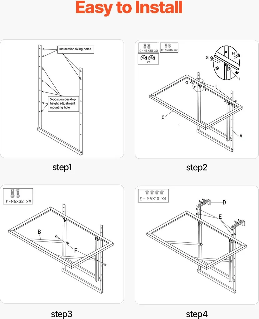 Table de balcon réglable en hauteur et pliable - Format compact 61cm - 4