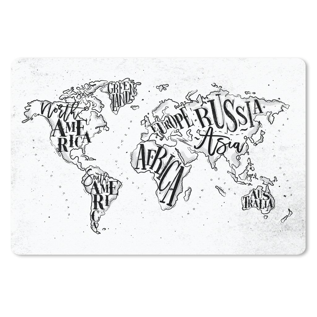 MuchoWow Mauspad Mousepad Weltkarte - Weiß - Schwarz 27x18 cm - Mousepads - Maus Mat - Pad - Mausunterlage - Büroartikel - Desk Matten
