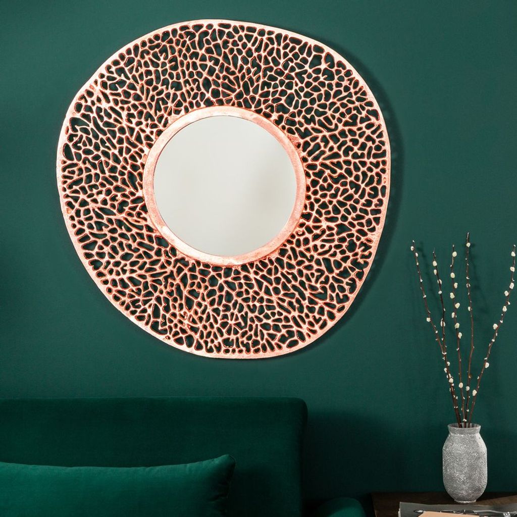 cagü: XL Wandspiegel NUBE Kupfer Aluminium Aststruktur-Design Rund handgefertigt 114cm