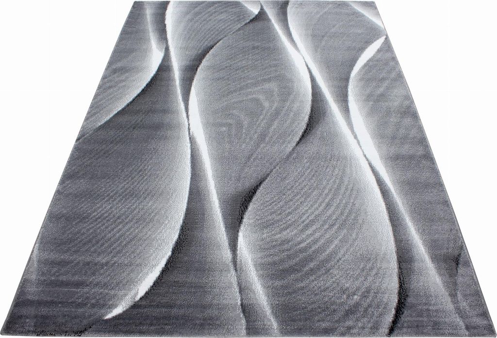 Ayyildiz | Moderner Teppich - Wellen Linien Design - Wohnzimmer Kurzflor - grau - 240 x 340 cm