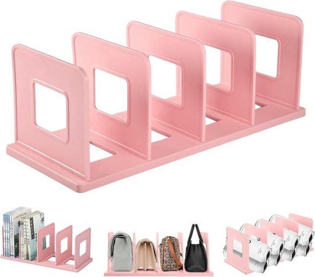 Verstelbare boekorganizer, roze, grote capaciteit, voor school, thuis, kantoor
