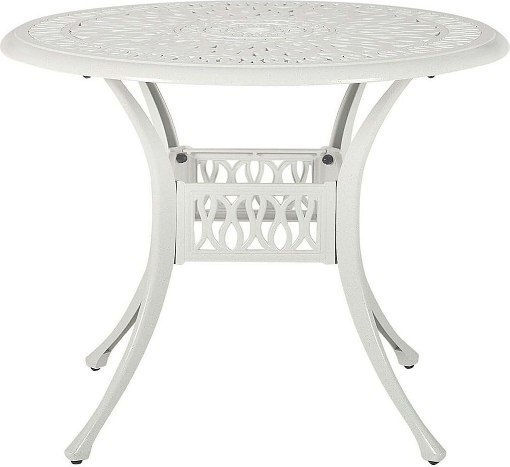 BELIANI Garten Beistelltisch Cremeweiß Aluminium Rund mit Sonnenschirmloch Französischer Vintage Stil Retro Design Outdoor Balkon Terrasse Garten