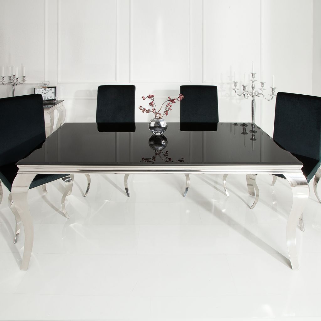 riess-ambiente Eleganter Design Esstisch MODERN BAROCK 180cm schwarz Edelstahl Opalglas Tischplatte Esszimmertisch Tisch