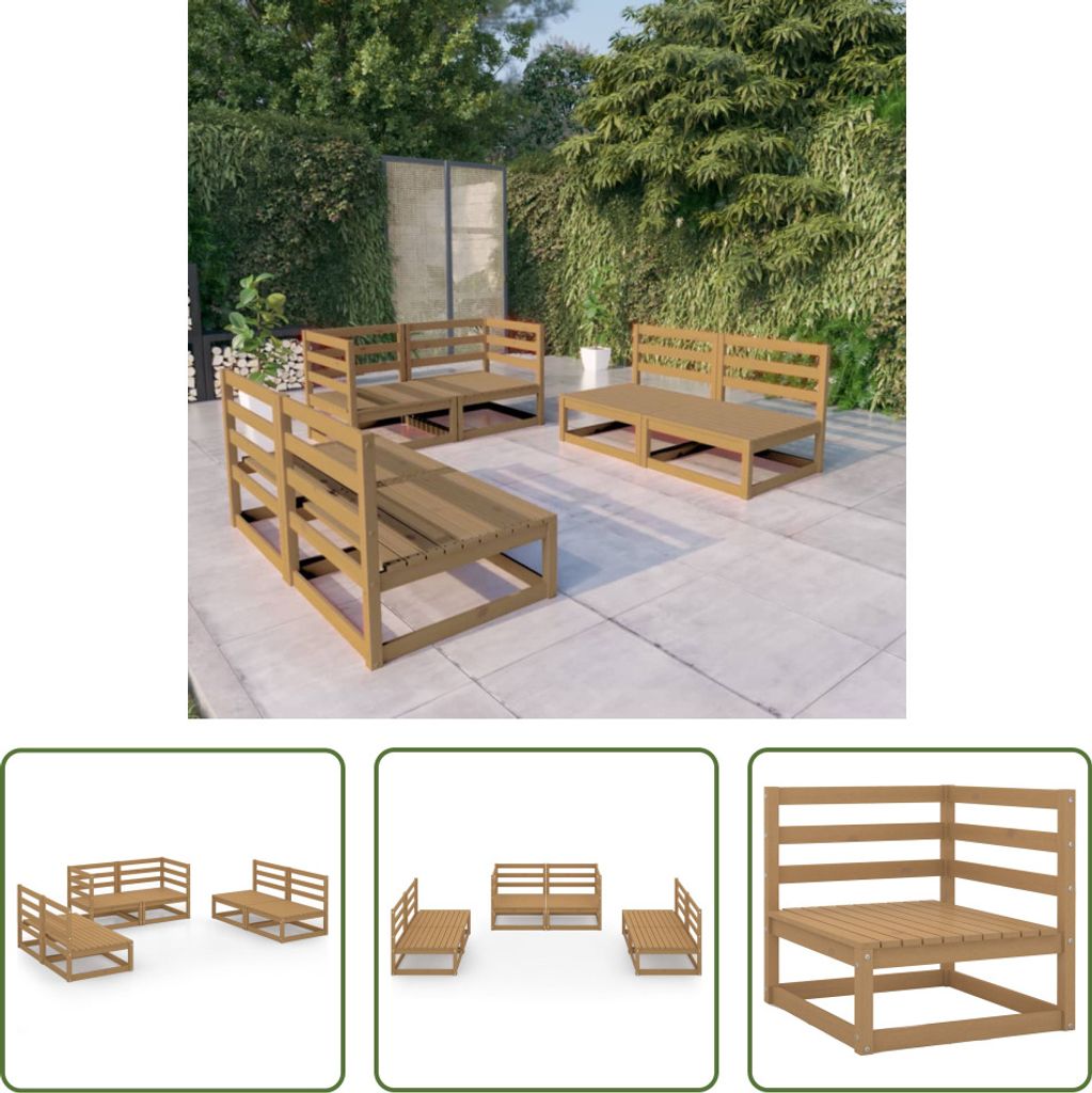 The Living Store 6-tlg. Garten-Lounge-Set Honigbraun Massivholz Kiefer