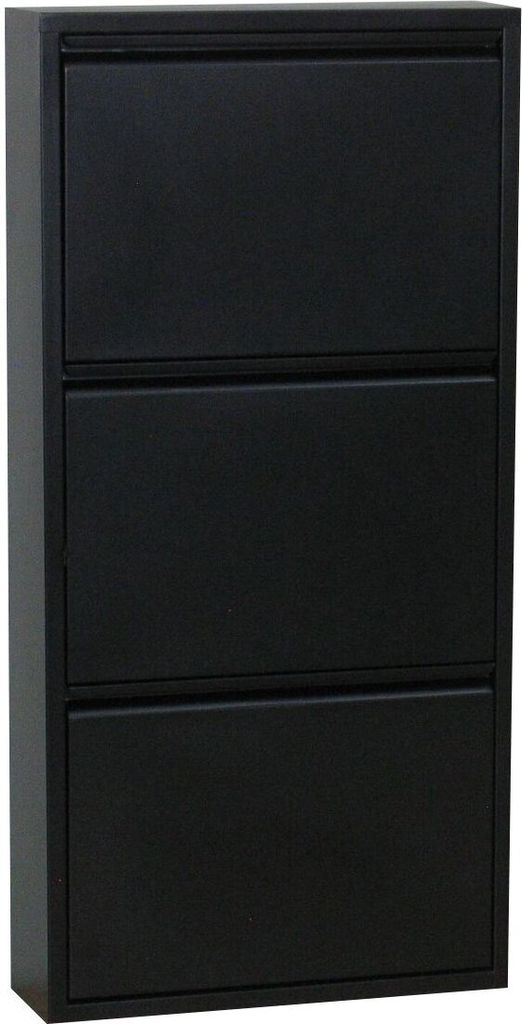 Pisa Schuhschrank mit 3 Klappen/Türen in Metall schwarz. Fertig montiert geliefert.