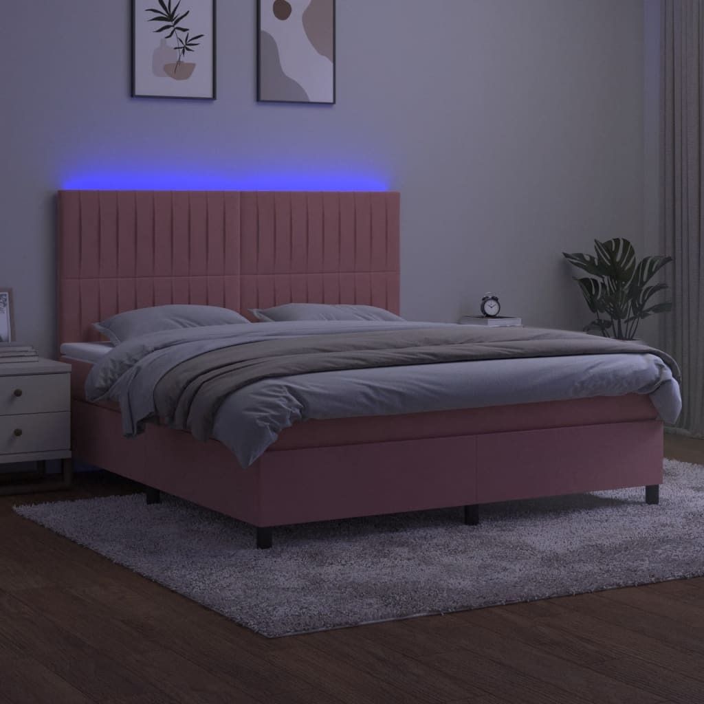 The Living Store Boxspringbett mit Matratze & LED Rosa 160x200 cm Samt
