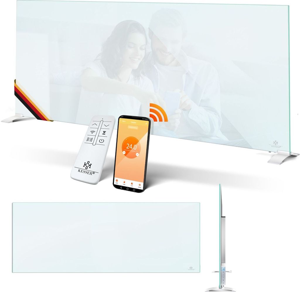 KESSER Infrarotheizung Glaskonvektor Glasheizung Energiesparend 2in1 Standgerät & Wandmontage Elektroheizung mit Erkennung Offener Fenster + Fer...