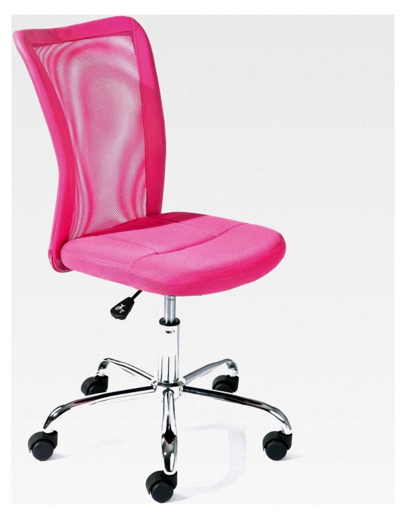 Kinderschreibtischstuhl - Ergonomischer Drehstuhl - Höhenverstellbar - Verchromter Metallfuß - Atmungsaktiver Meshbezug - 360° drehbar - Pink