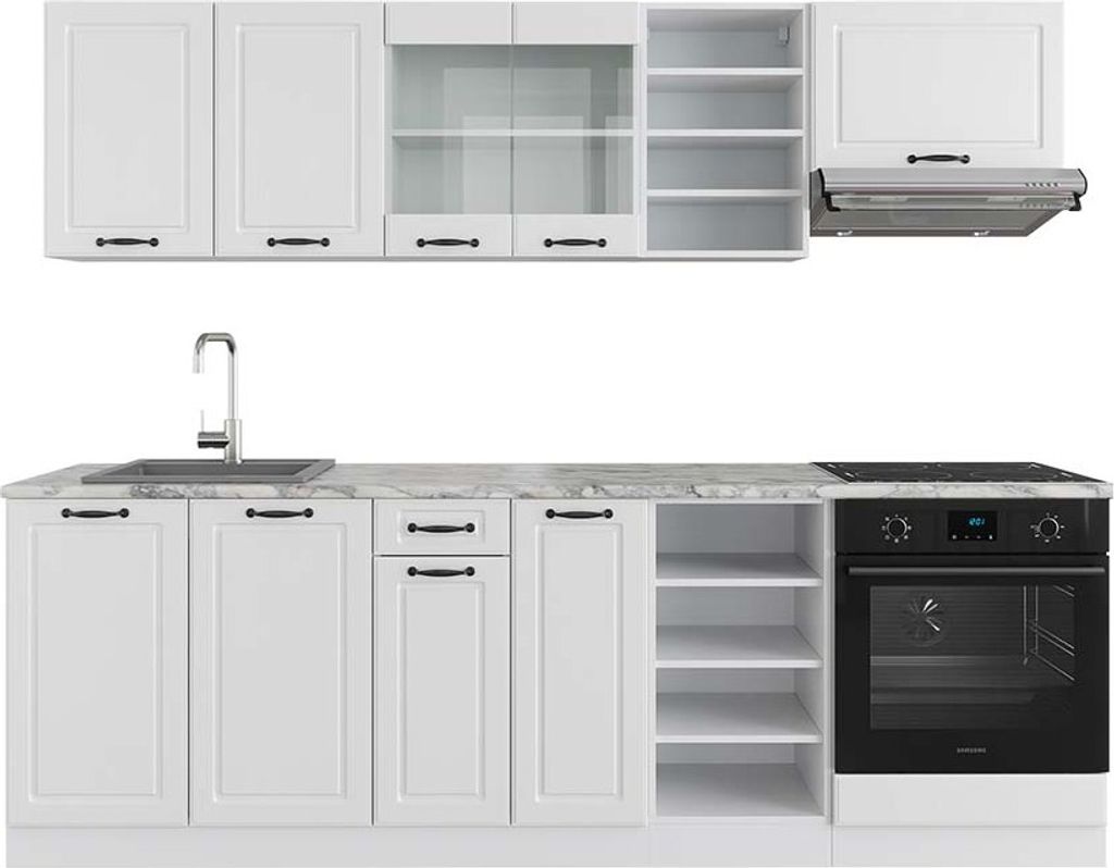 Küchenzeile Vicco R-Line Weiß Landhaus/Weiß 240 cm ohne Arbeitsplatte, Model 37679