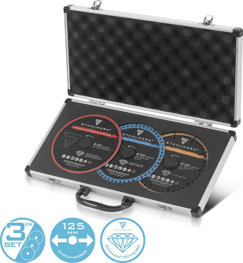 STAHLWERK Diamant Trennscheiben 3er Set Universal Sägeblatt 125 x 22,23 mm