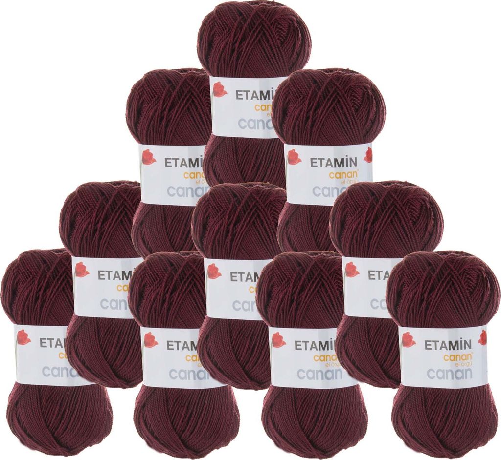 10 x 30g Etamin Canan uni Strickgarn Sommerwolle, Häkelgarn, Farbwahl, Farbe:E-108 bordeaux