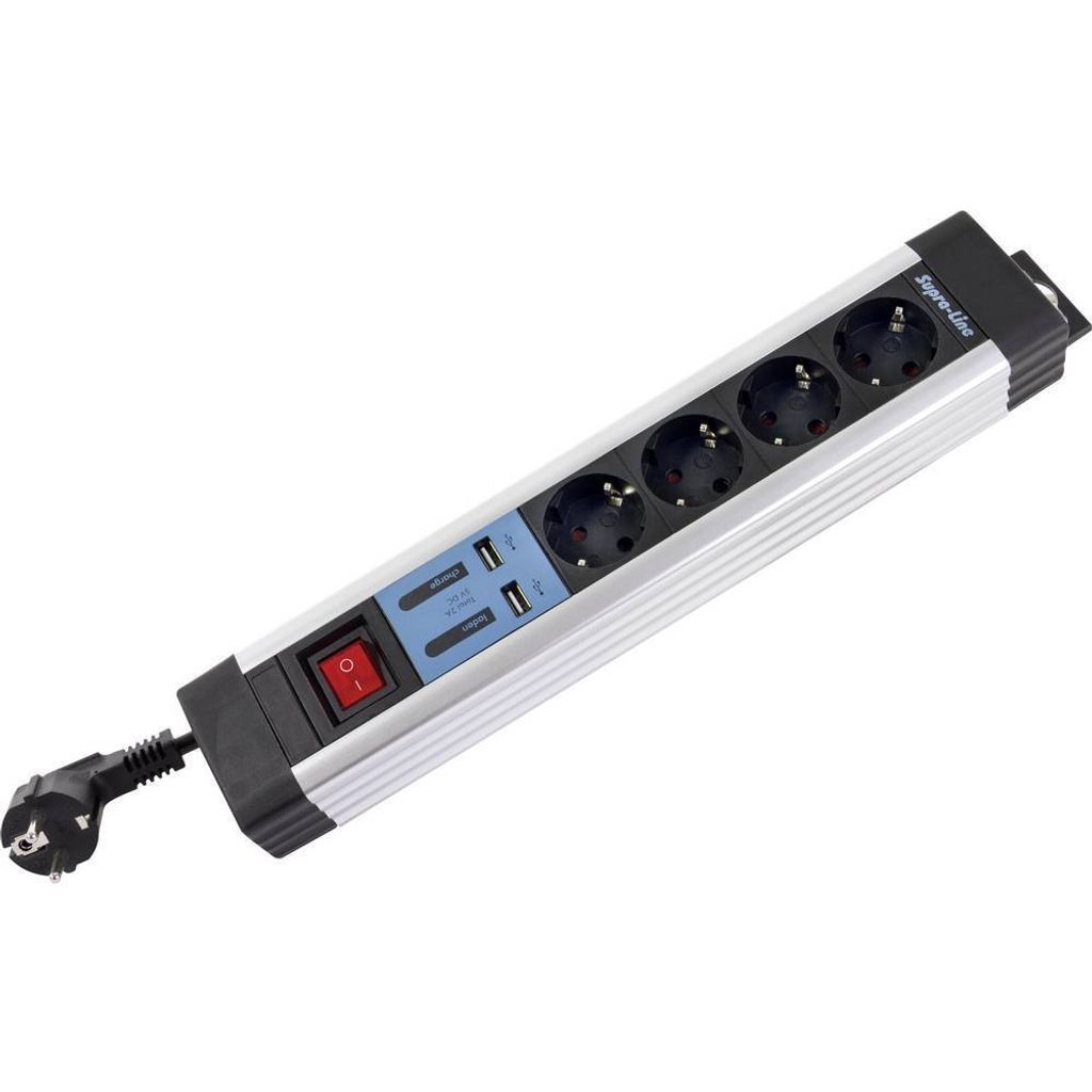 REV stekkerdoos met 4 stopcontacten + KS USB-schakelaar, Productafbeelding 