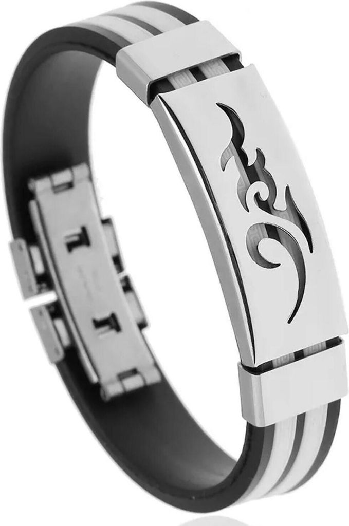 Elegantes Herrenarmband Timur - Schwarz/Weiß mit Silberornament KP33192