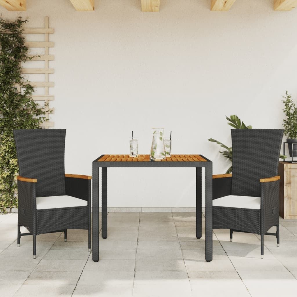 3-tlg. Garten-Essgruppe mit Kissen Schwarz Poly Rattan 3277501