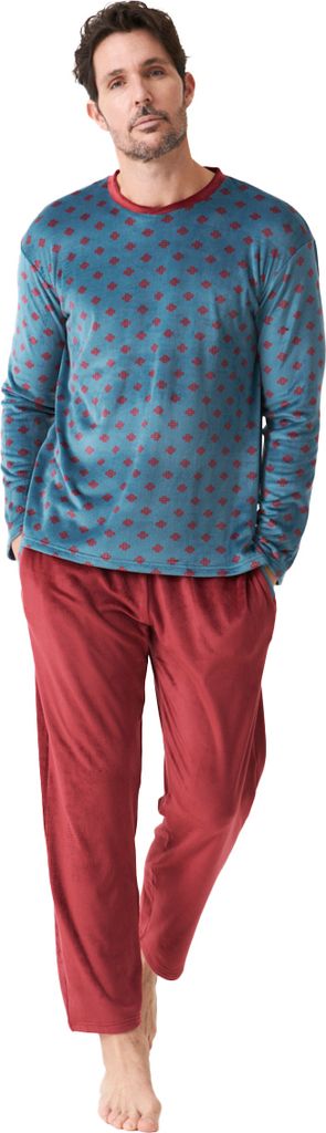 J&J Brothers Herren-Samtpyjama mit Rundhalsausschnitt/Halbreißverschluss und langen Ärmeln JJB7