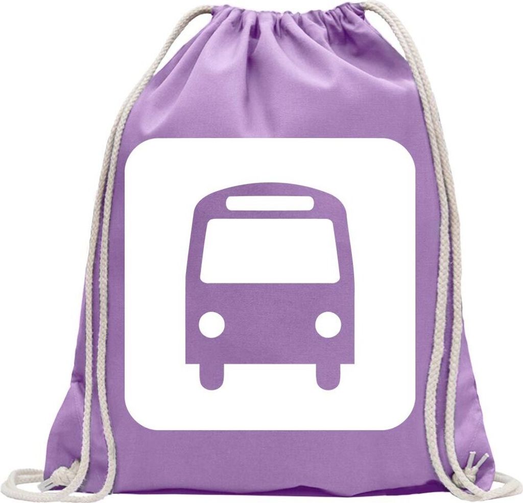 Kiwistar - Turnbeutel - lavendel - Bushaltestelle Schedule Piktogramme - Fun Rucksack Sport Beutel Gymsack Baumwolle mit Ziehgurt