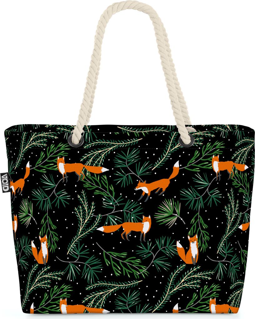 VOID Fuchs Wald Schnee schwarz Strandtasche Shopper 58x38x16cm 23L XXL Einkaufstasche Tasche Reisetasche Beach Bag