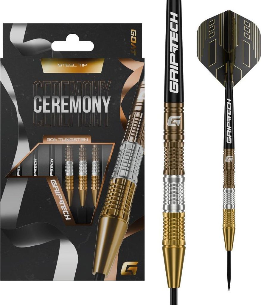 GOAT - Ceremony 90% Steeldarts 24 G, Dartpfeile, inkl. 3 Barrels, 3 Flights & 3 Shafts