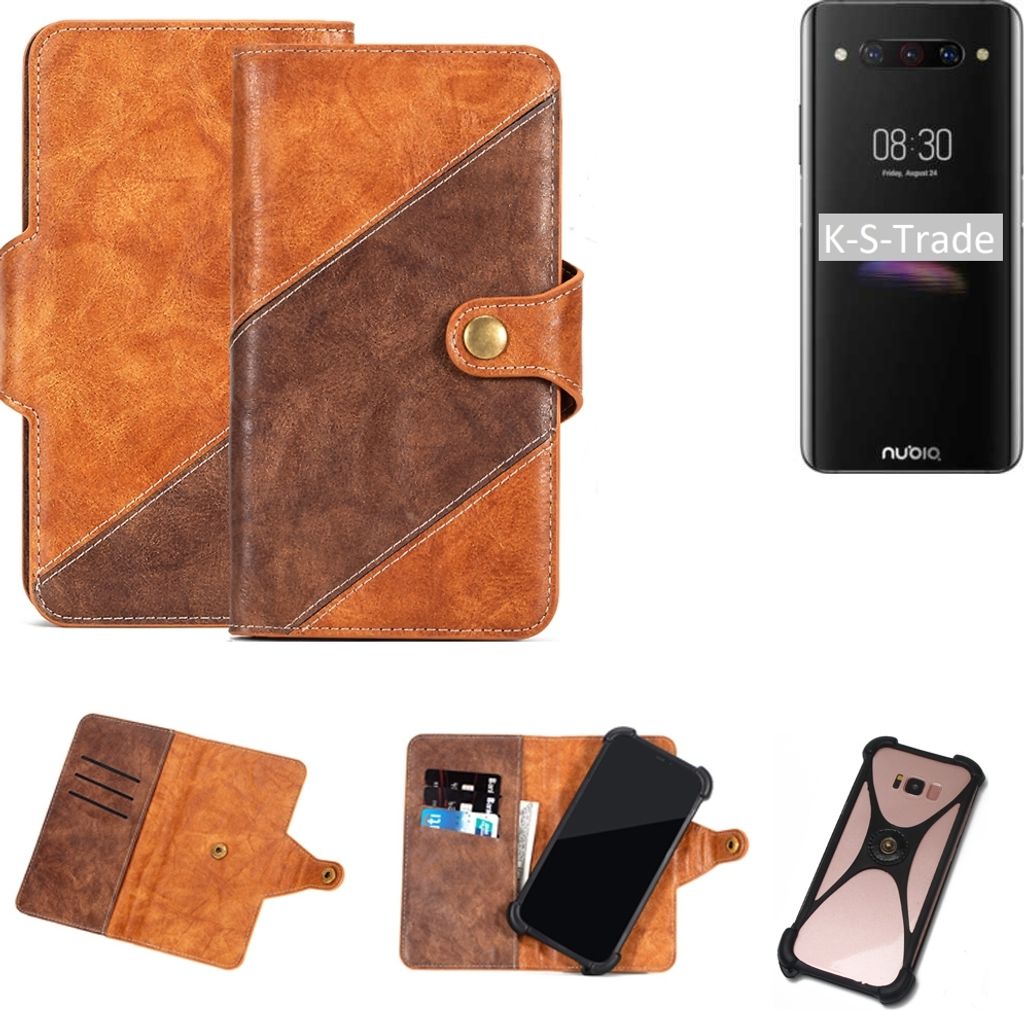 K-S-Trade Handyhülle Schutzhülle Bookstyle Case Wallet-Case kompatibel mit Nubia Z20 Cover Klapphülle Kantenschutz Smartphone dunkelbraun braun 1x